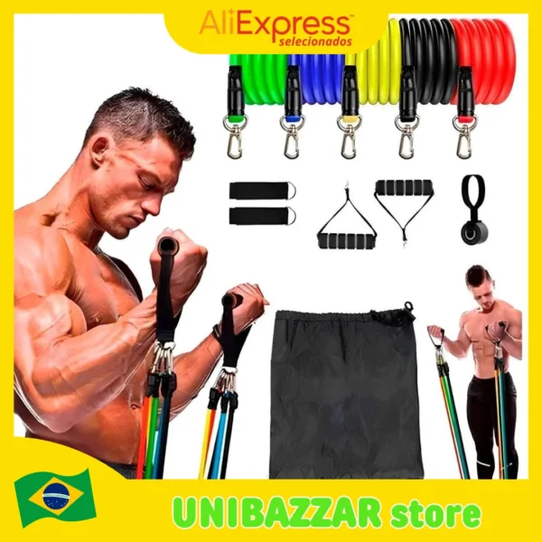 Kit 11 Elasticos Extensores Treino Funcional Academia Em Casa Ginastica Musculação Fitness Exercícios Músculos Desenvolvimento