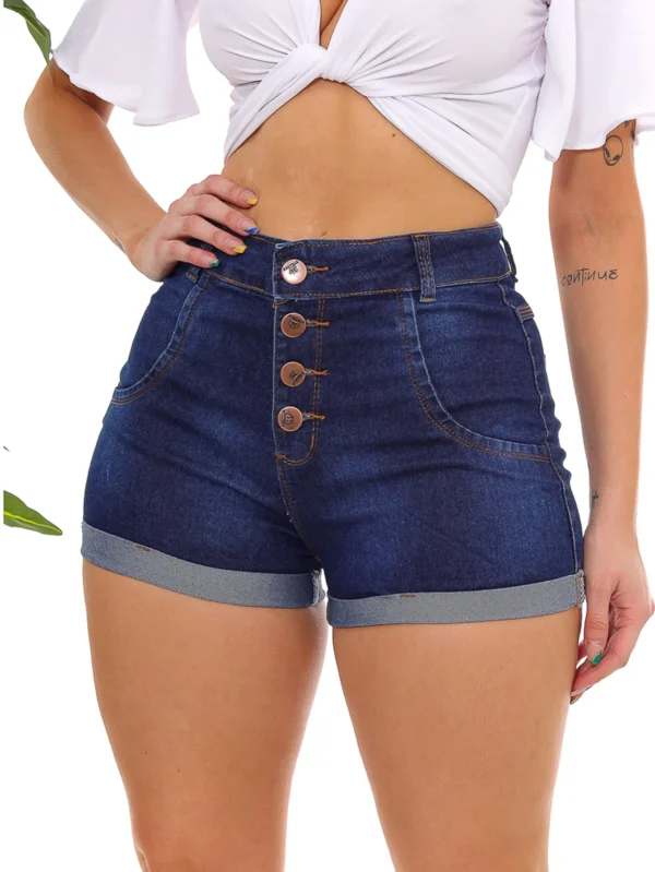 Shorts Jeans Feminino 4 Botões Cintura Alta Modelo Premium